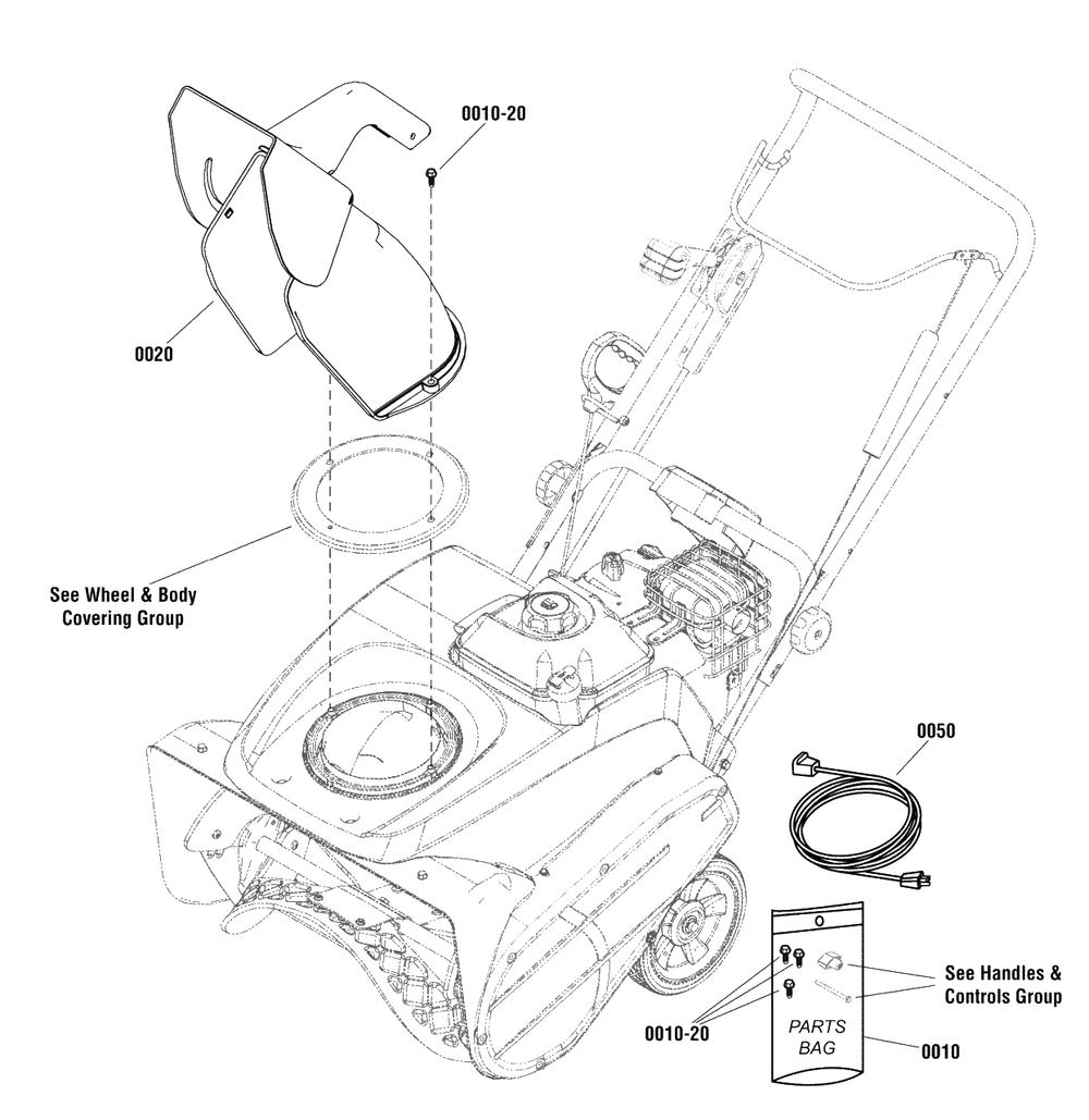 Chute Group - Remote Diagram and Parts List for 1022SS (1696560-02)(2018) Briggs and Stratton Snow Blower